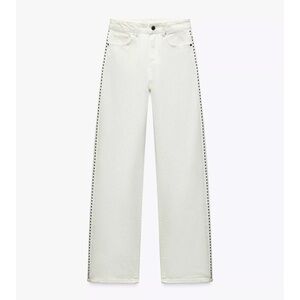 Zara 6147/040/250 White Z1975 STRAIGHT MID-RISE STUDDED JEANS